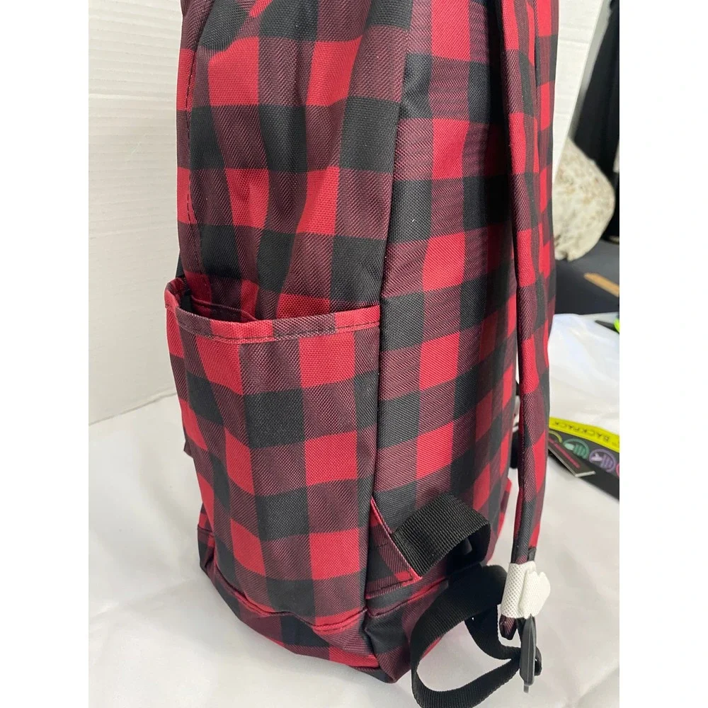 No Boundaries Backpack Unisex One Size Red Black Buffalo Plaid Laptop Sleeve 16.